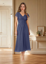Augday Vera A-Line V-Neck Pleated Mesh Dress