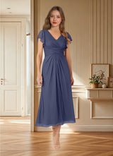 Augday Vera A-Line V-Neck Pleated Mesh Dress
