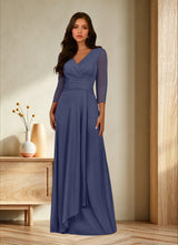 Augday Annetta A-Line V-Neck Pleated Mesh Dress
