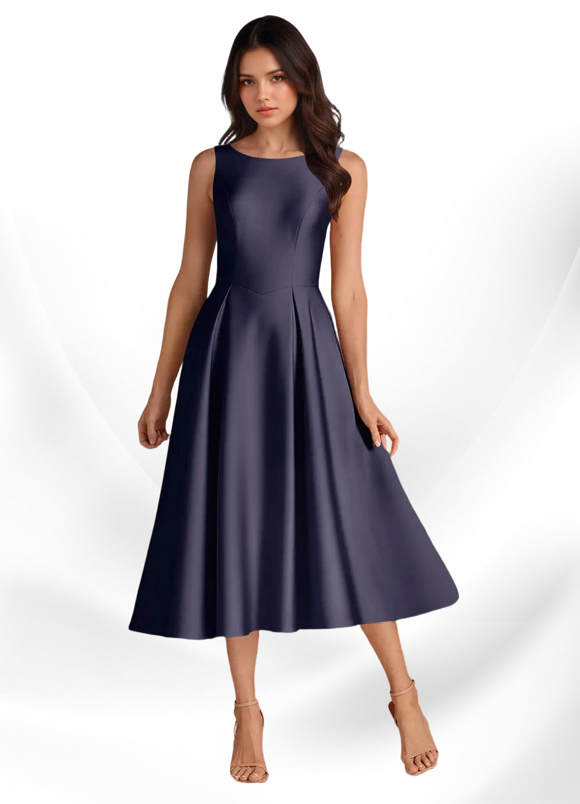 Augday Fulton A-Line Pleated Stretch Satin Dress