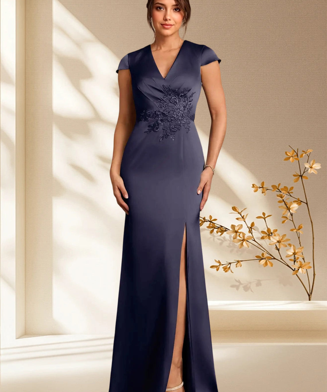 Augday Rilda Sheath Lace Stretch Satin Dress
