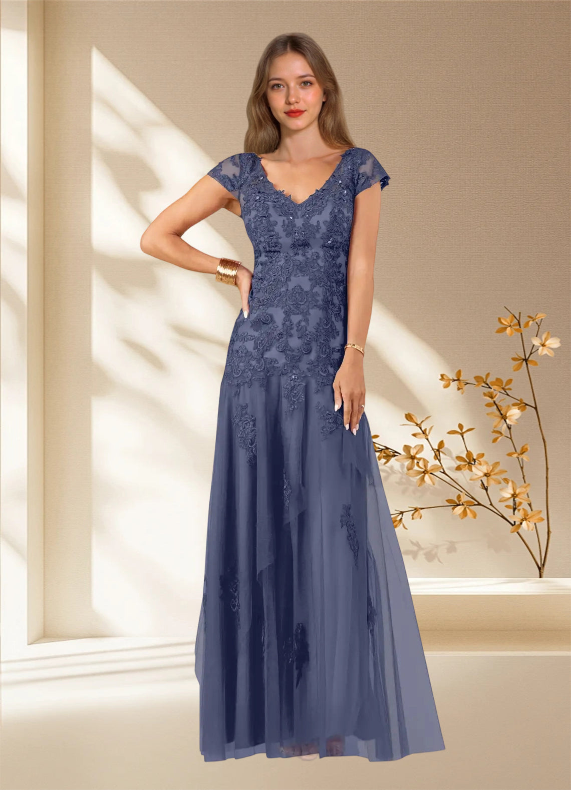 Augday Romy Mermaid V-Neck Sequins Tulle Dress