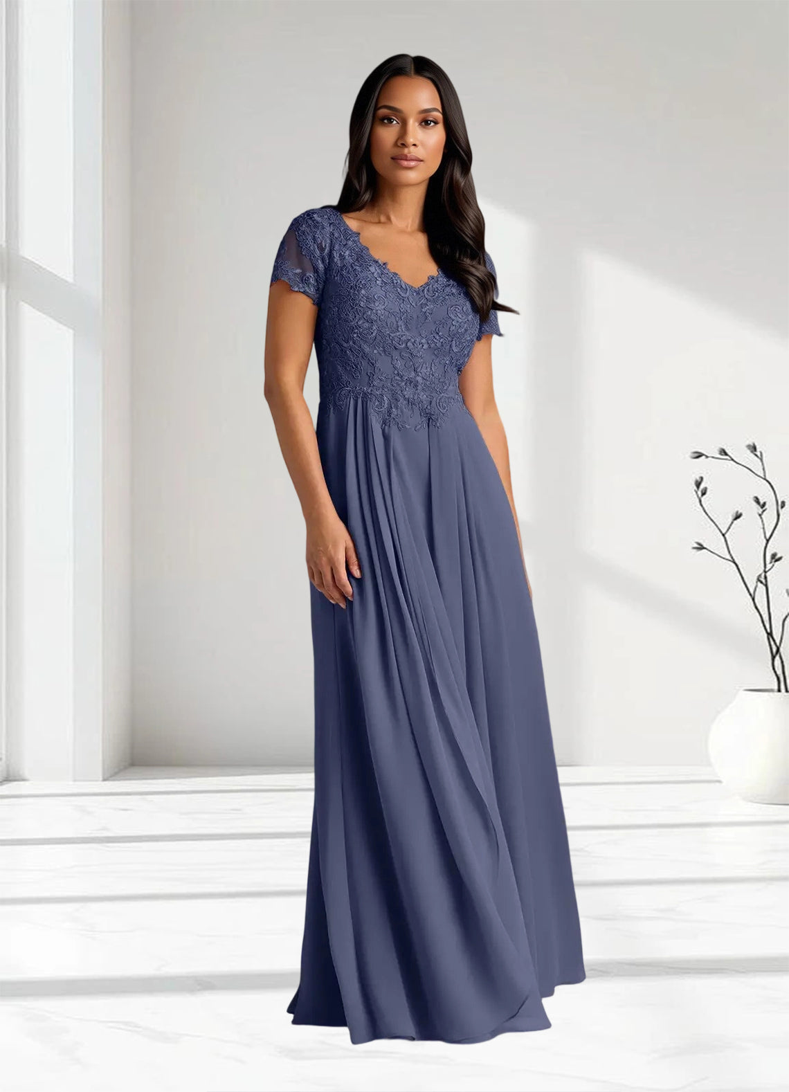 Augday Dunja A-Line V-Neck Lace Chiffon Dress