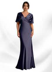 Augday Dosia Sheath Pleated Stretch Satin Dress