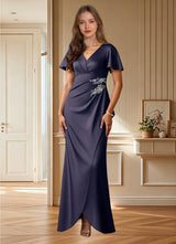 Augday Robins A-Line Pleated Stretch Satin Dress