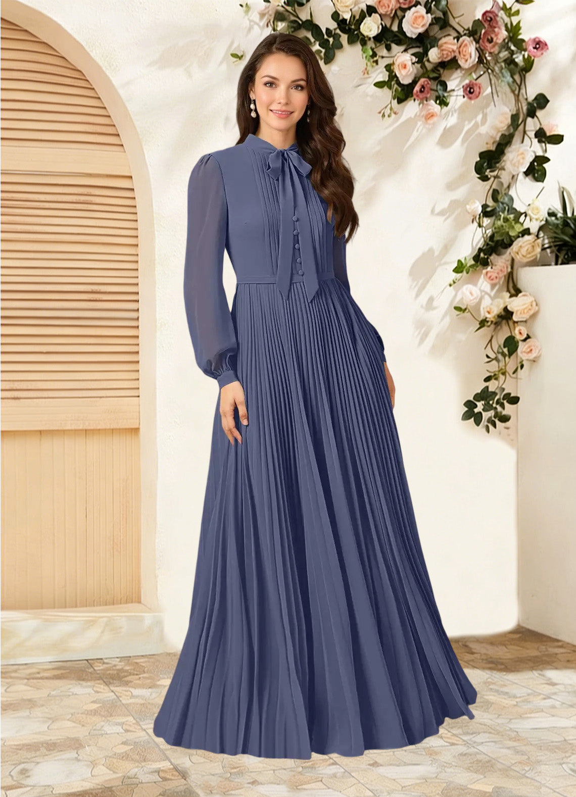 Augday Adellah A-Line Pleated Chiffon Dress