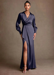 Augday Jacinta Sheath Pleated Stretch Satin Dress