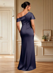 Augday Rutha Sheath One Shoulder Stretch Satin Dress