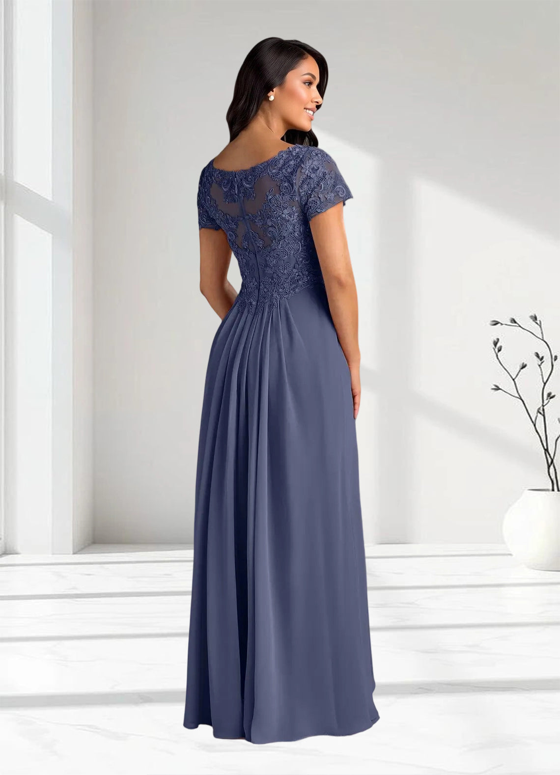 Augday Dunja A-Line V-Neck Lace Chiffon Dress