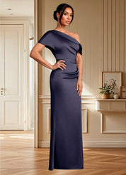 Augday Rutha Sheath One Shoulder Stretch Satin Dress
