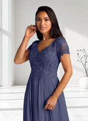 Augday Dunja A-Line V-Neck Lace Chiffon Dress