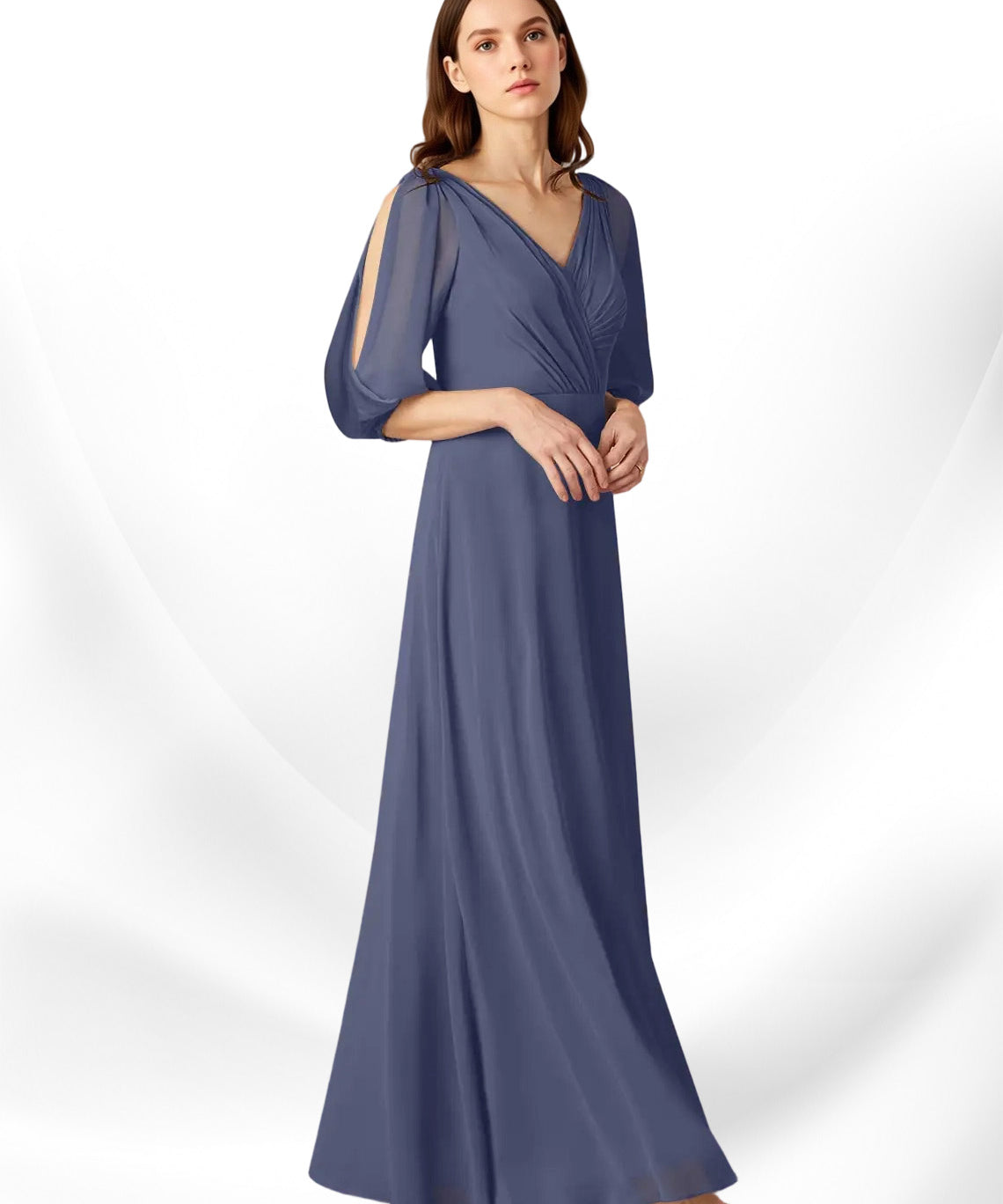 Augday Bronwyn A-Line V-Neck Ruched Chiffon Dress