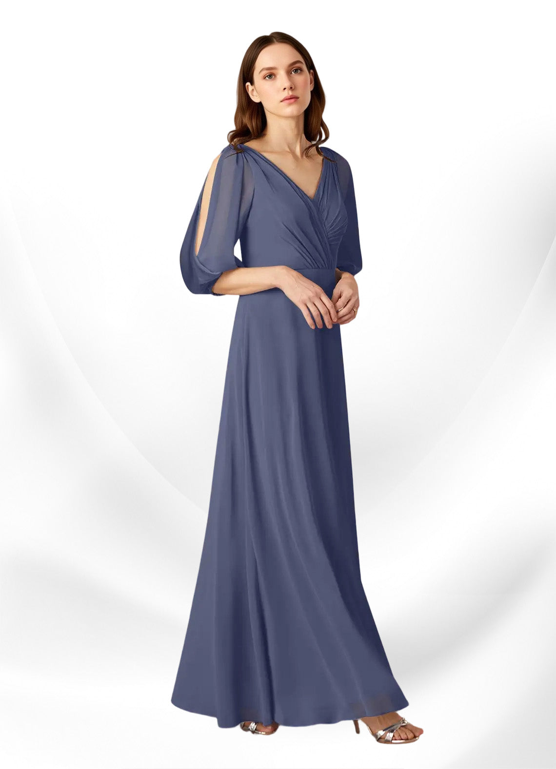 Augday Bronwyn A-Line V-Neck Ruched Chiffon Dress