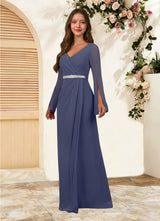 Augday Belinda A-Line V-Neck Pleated Chiffon Dress