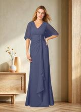 Augday Carson A-Line V-Neck Lace Chiffon Dress