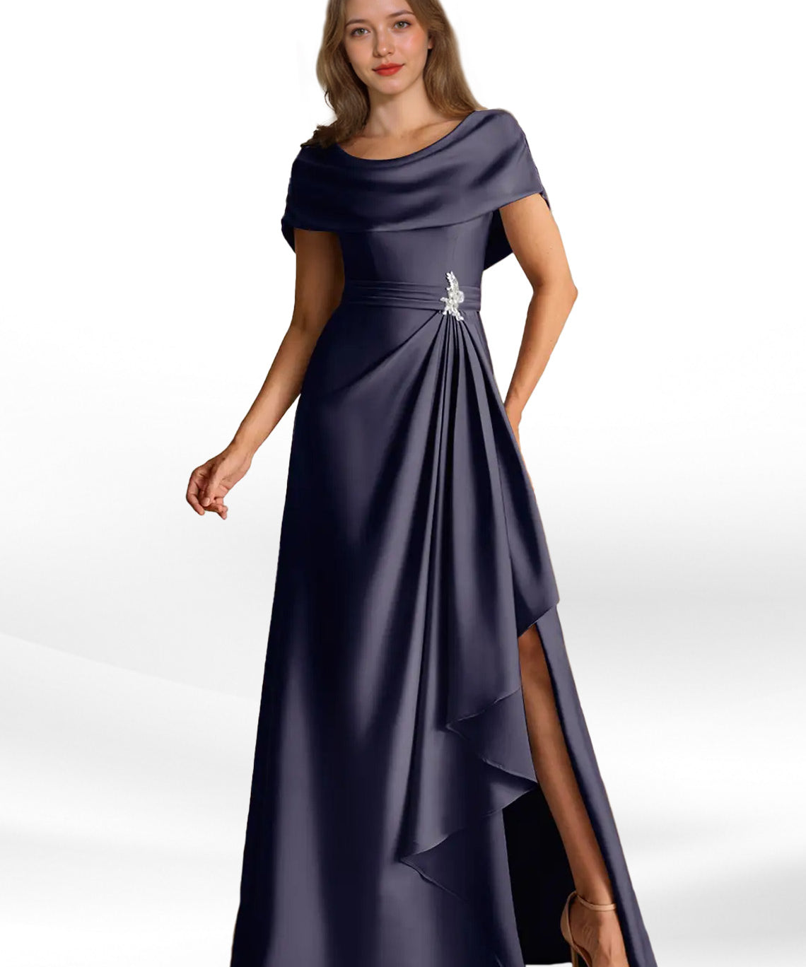 Augday Branford A-Line Pleated Stretch Satin Dress