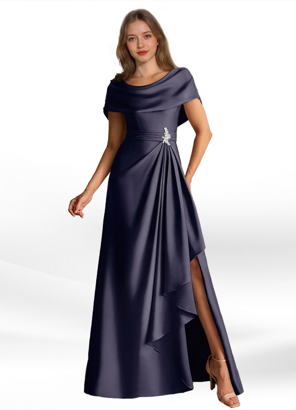 Augday Branford A-Line Pleated Stretch Satin Dress