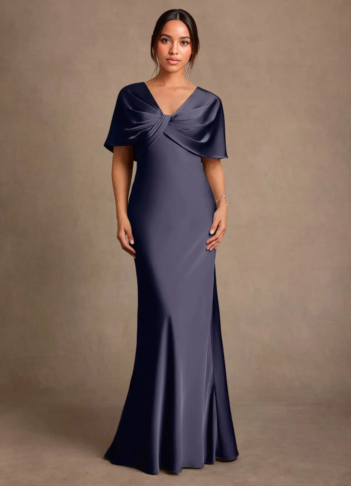 Augday Dosia Sheath Pleated Stretch Satin Dress