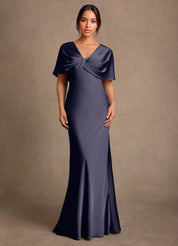 Augday Dosia Sheath Pleated Stretch Satin Dress