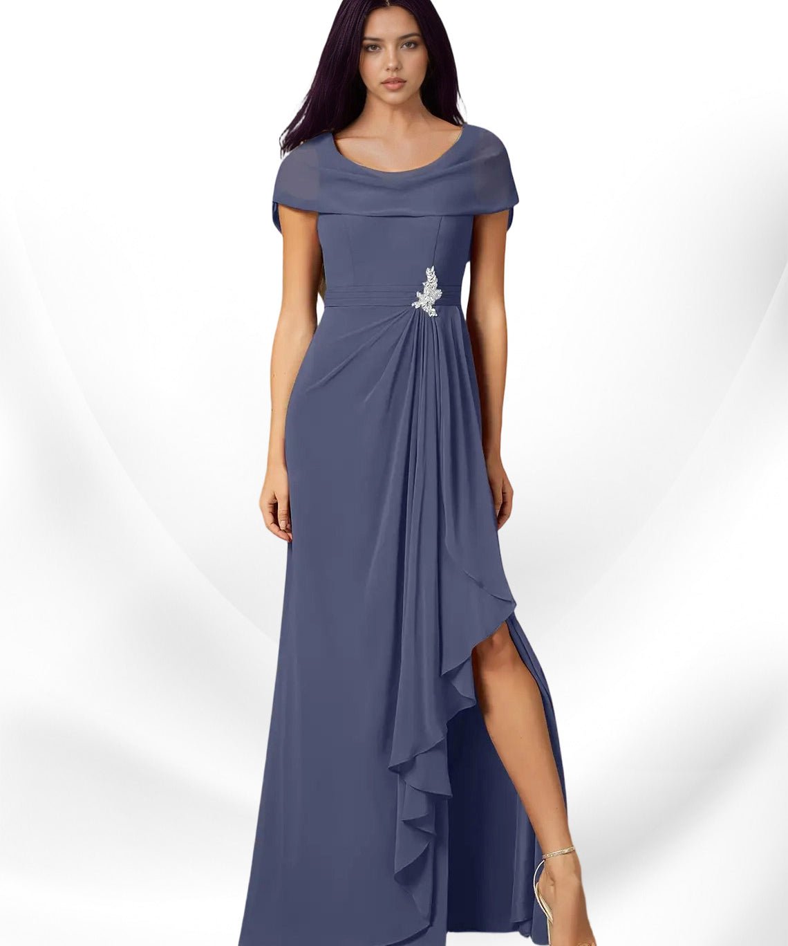 Augday Mary A-Line Side Slit Chiffon Dress