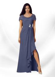 Augday Mary A-Line Side Slit Chiffon Dress