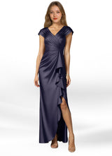 Augday Anderson A-Line Pleated Stretch Satin Dress
