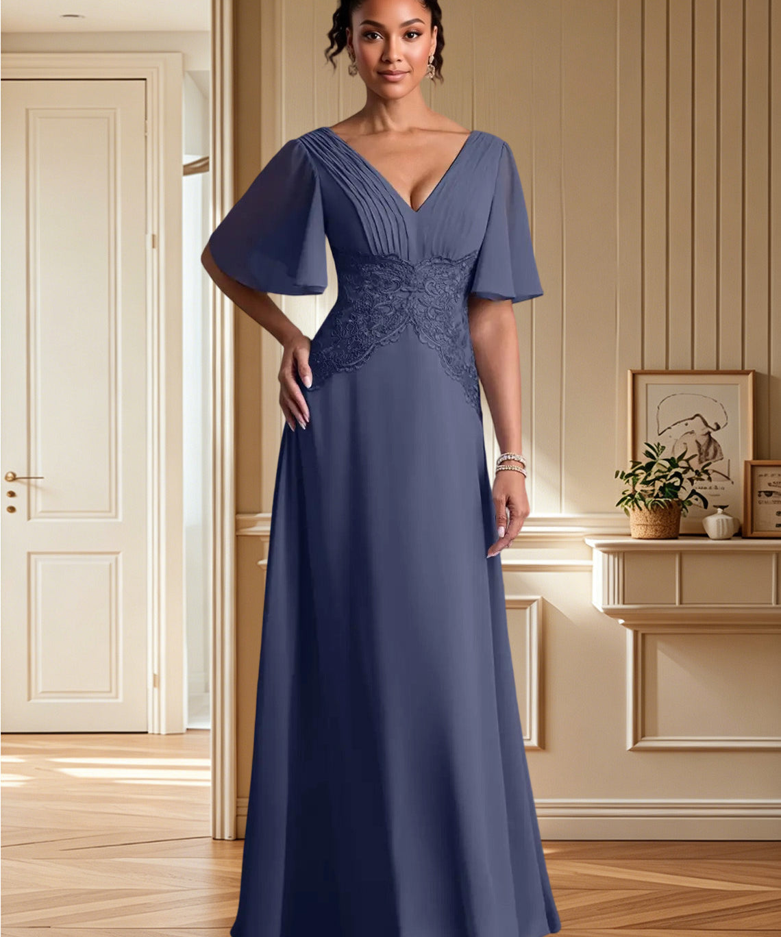 Augday Milliat A-Line Lace Chiffon Dress