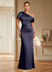 Augday Rutha Sheath One Shoulder Stretch Satin Dress
