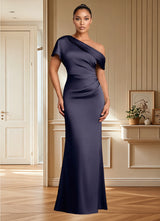 Augday Rutha Sheath One Shoulder Stretch Satin Dress