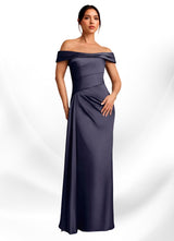 Augday Beah Sheath Off the Shoulder Stretch Satin Dress