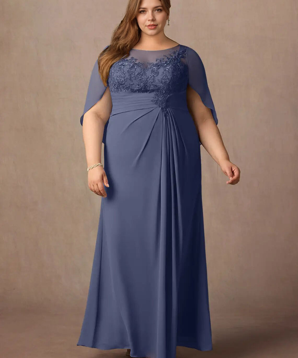 Augday Hera Mother of the Bride Dresses A-Line Lace Capelet Chiffon Dress Plus Size