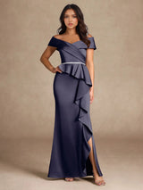 Augday Mermaid Off the Shoulder Stretch Satin Dress
