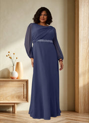 Augday Priyanka A-Line Boatneck Pleated Chiffon Dress