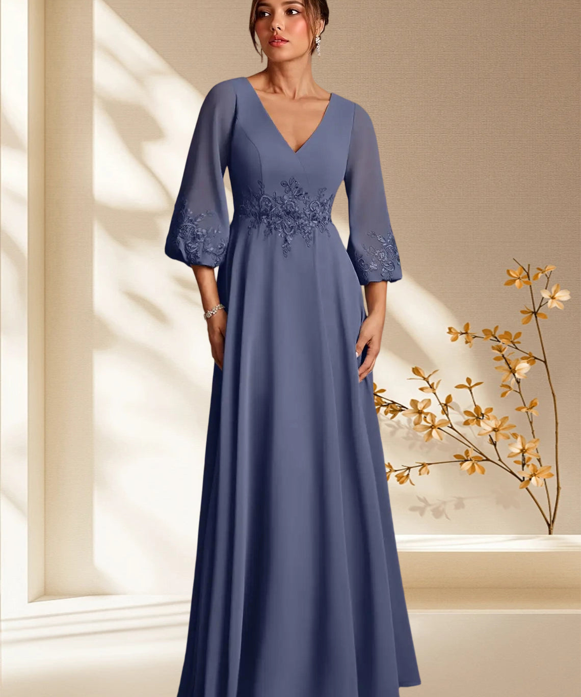 Augday Yorba A-Line Lace Chiffon Dress