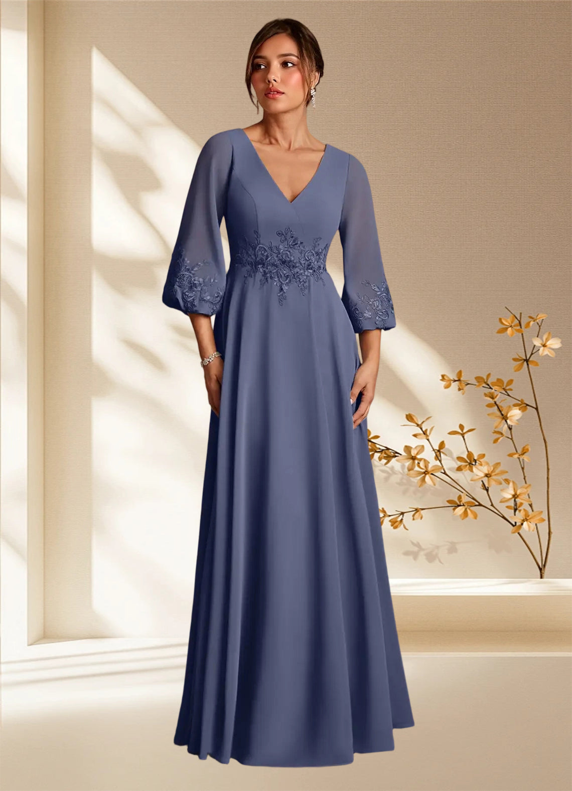 Augday Yorba A-Line Lace Chiffon Dress