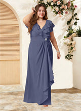 Augday Snapdragon A-Line V-Neck Ruched Chiffon Dress
