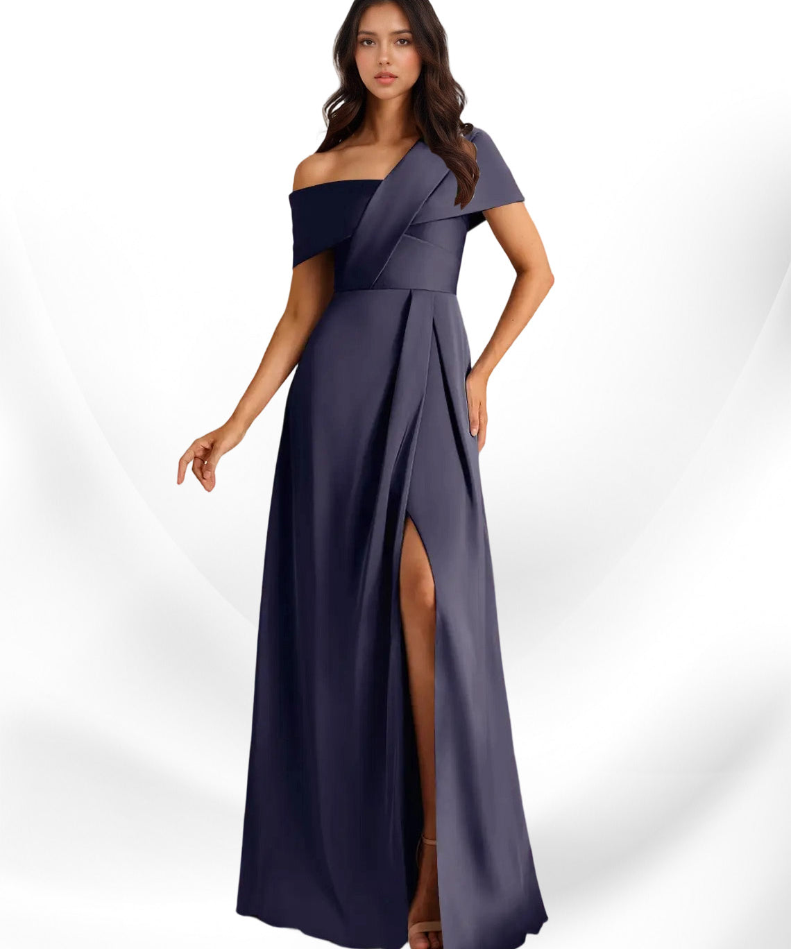 Augday Milton A-Line Pleated Stretch Satin Dress