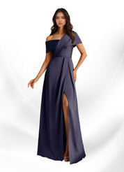Augday Milton A-Line Pleated Stretch Satin Dress