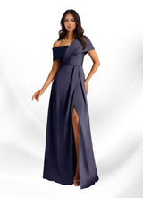 Augday Milton A-Line Pleated Stretch Satin Dress