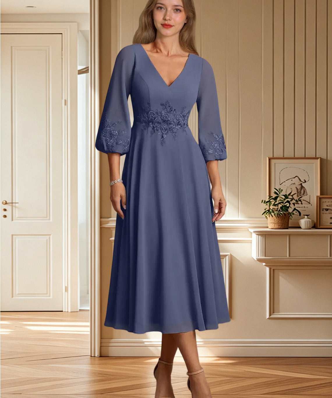 Augday Ana A-Line Lace Chiffon Dress