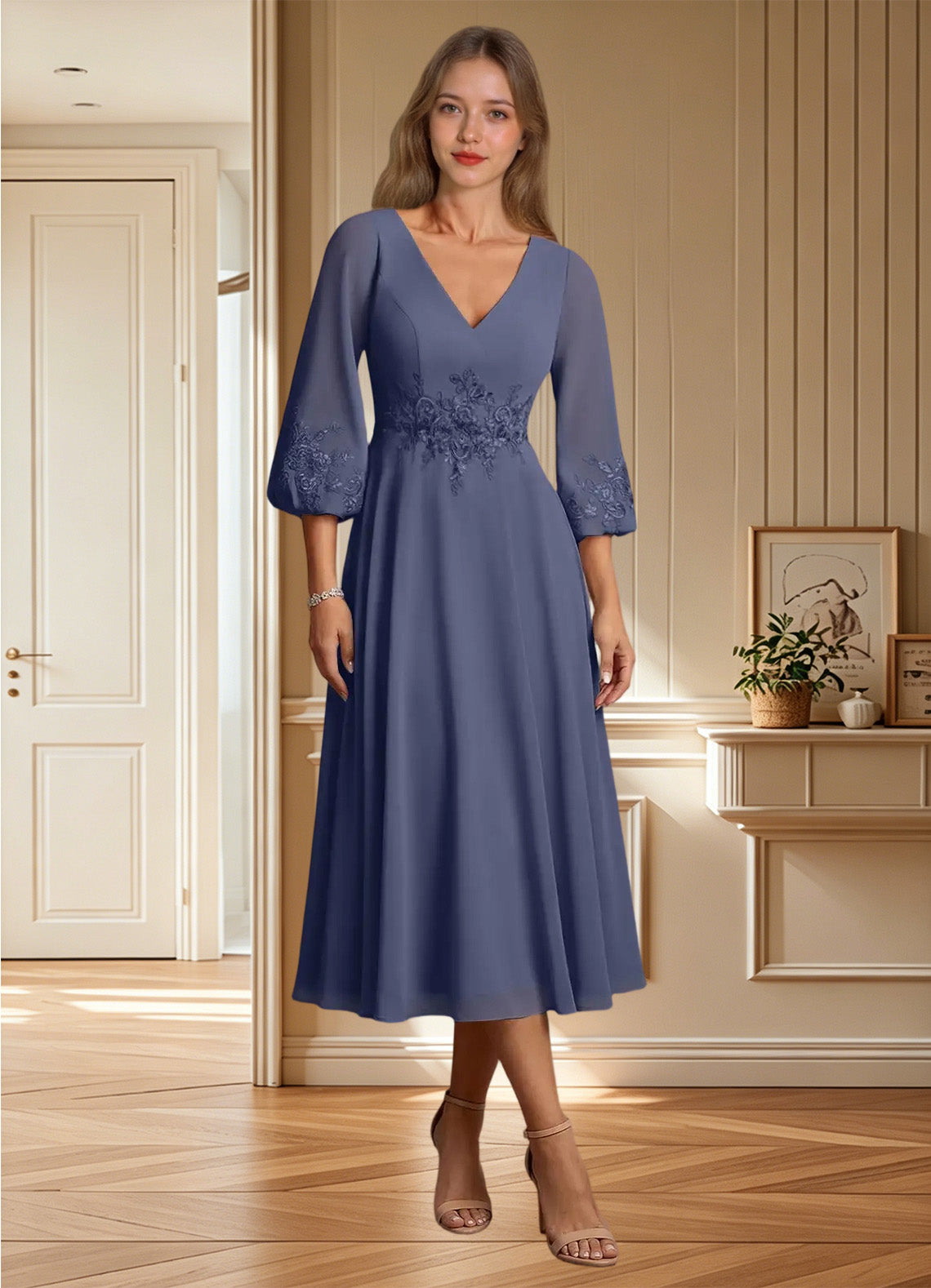 Augday Ana A-Line Lace Chiffon Dress