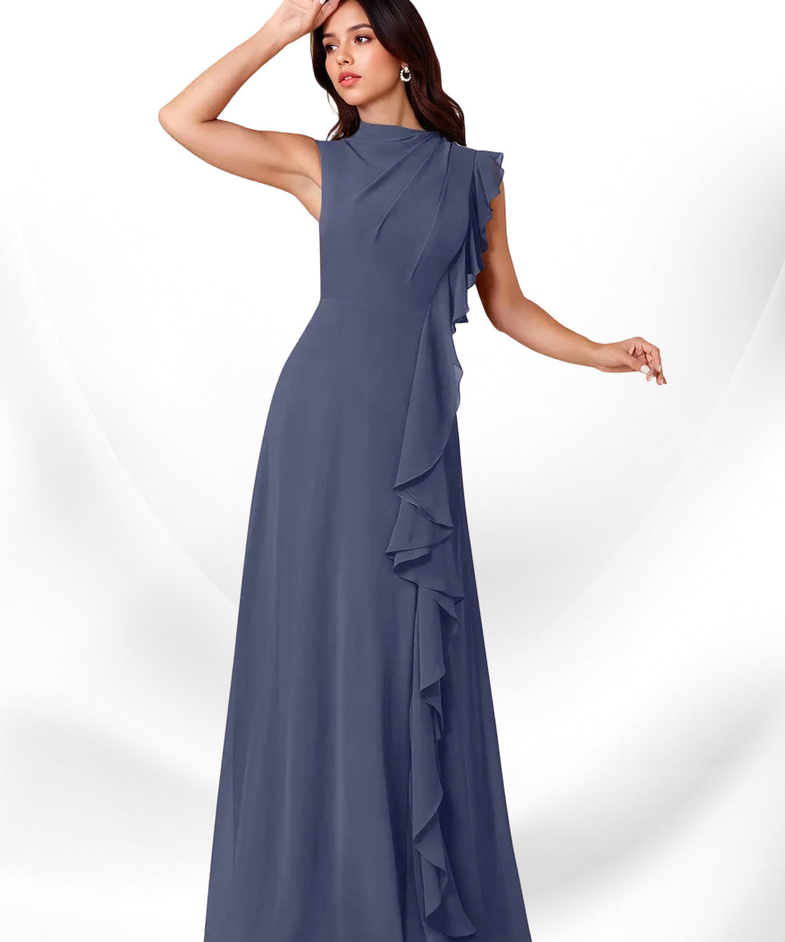 Augday Narine A-Line High Neckline Pleated Chiffon Dress