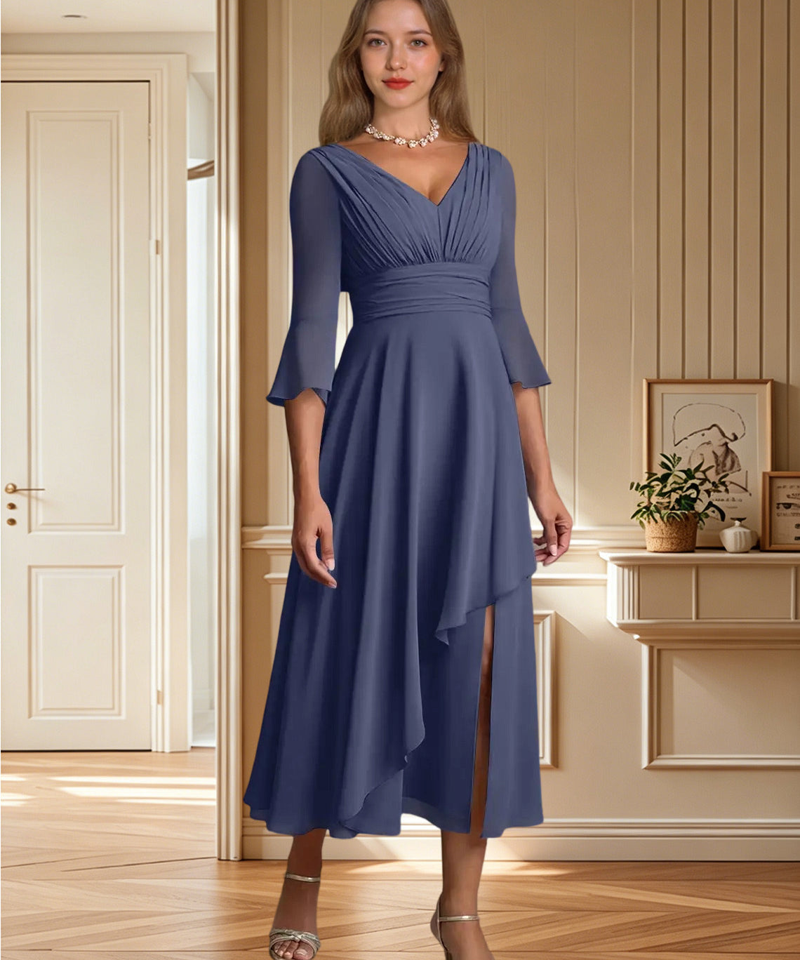 Augday Aerynne A-Line Pleated Chiffon Dress