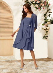 Augday Olivia A-Line Square Neckline Pleated Chiffon Dress