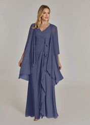 Augday Manuella A-Line V-Neck Pleated Chiffon Dress