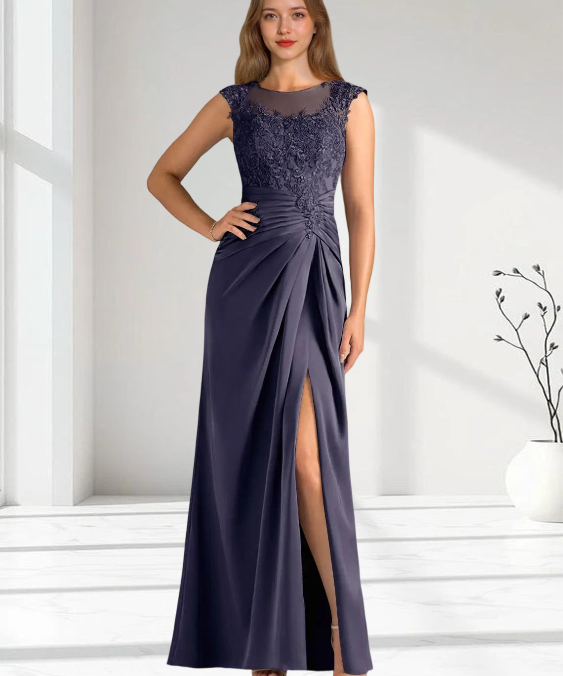 Augday Santa Barbara Sheath Pleated Stretch Satin Dress