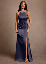 Augday Lawrence A-Line Pleated Stretch Satin Dress