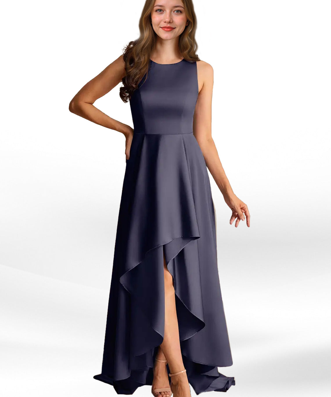 Augday Niles A-Line Trains Stretch Satin Dress