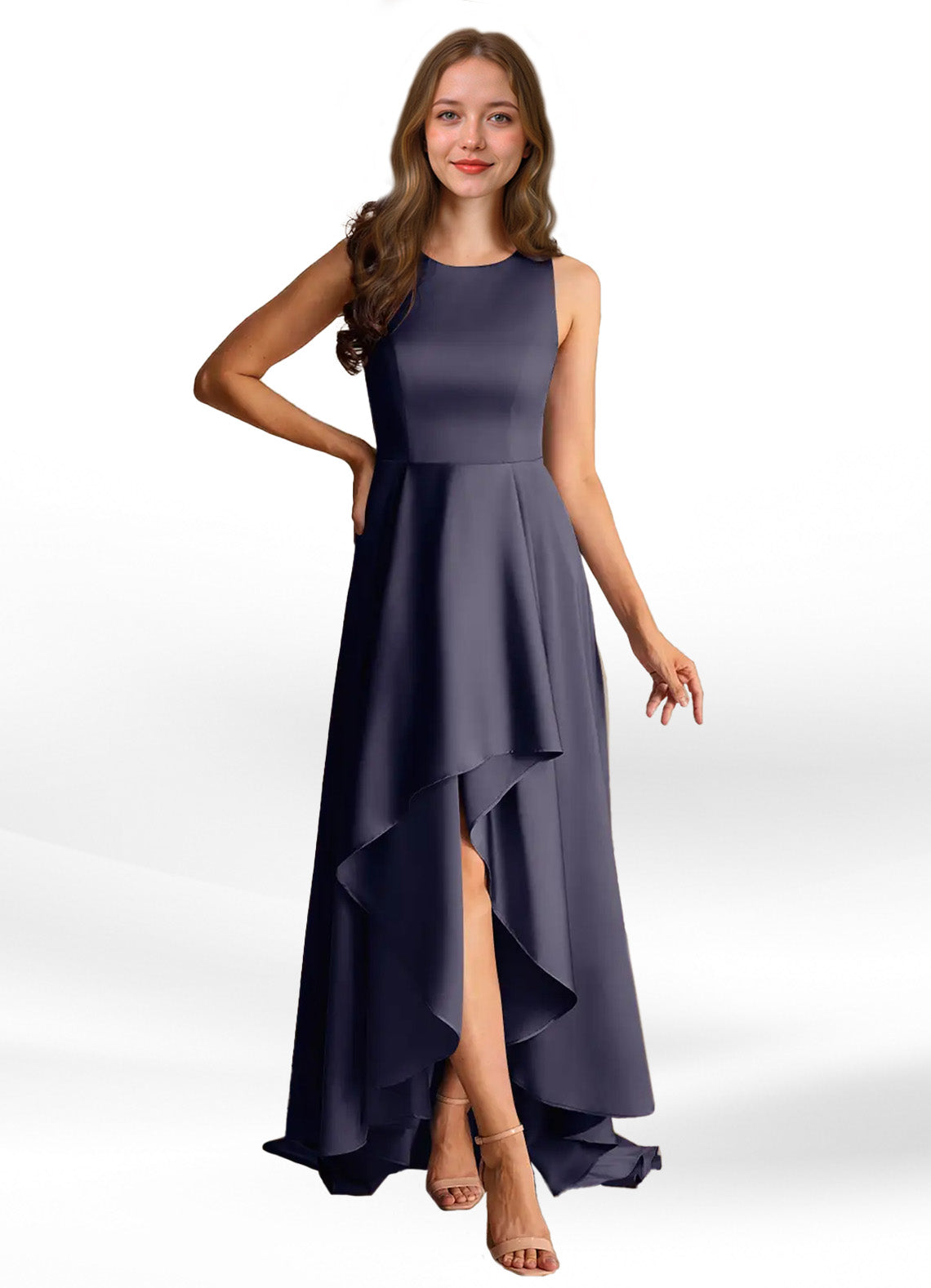 Augday Niles A-Line Trains Stretch Satin Dress