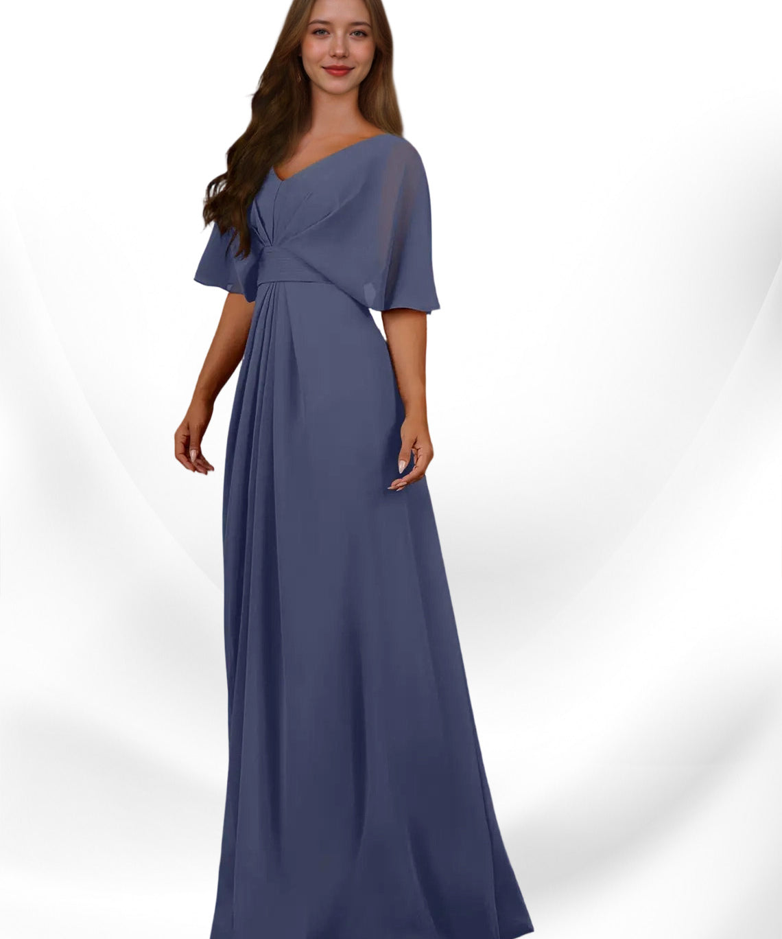 Augday Oksana A-Line V-Neck Pleated Chiffon Dress